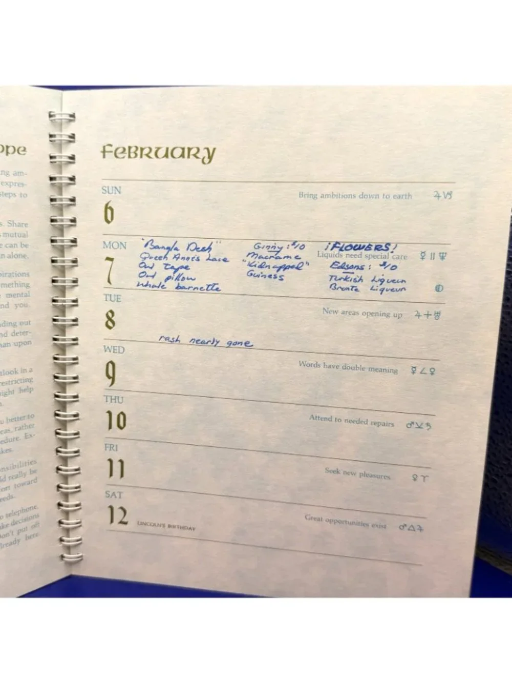 1972 Horoscopes Engagement Calendar Astrology Zodiac Spiral Planner VTG Ephemera